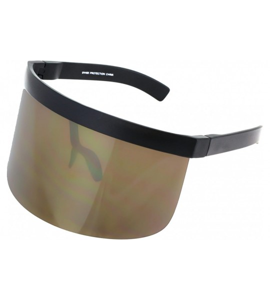 Goggle Futuristic Oversize Shield Visor Sunglasses Flat Top Mirrored Mono Lens 172mm - Gold Mirror - CV11HWM9QM9 $26.78