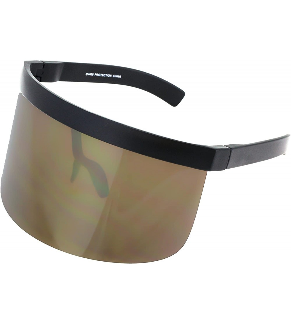 Goggle Futuristic Oversize Shield Visor Sunglasses Flat Top Mirrored Mono Lens 172mm - Gold Mirror - CV11HWM9QM9 $26.78