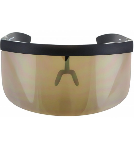 Goggle Futuristic Oversize Shield Visor Sunglasses Flat Top Mirrored Mono Lens 172mm - Gold Mirror - CV11HWM9QM9 $26.78