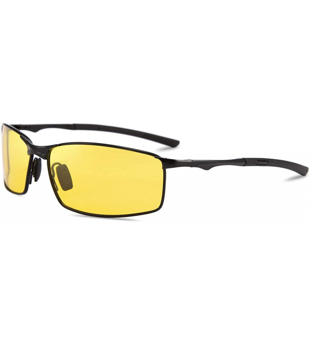 Sport Polarized Night Vision Driving Glasses for Men Anti Glare Sunglasses - Bright Black Frame Black Leg 2 - CQ19323NH0L $32.20