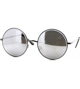 Round Unisex Designer Fashion Sunglasses Beveled Round Circle Frame Mirror Lens - Gunmetal - C5180QQK8DK $18.23