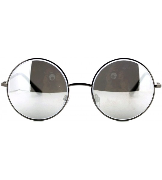 Round Unisex Designer Fashion Sunglasses Beveled Round Circle Frame Mirror Lens - Gunmetal - C5180QQK8DK $18.23