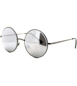 Round Unisex Designer Fashion Sunglasses Beveled Round Circle Frame Mirror Lens - Gunmetal - C5180QQK8DK $18.23