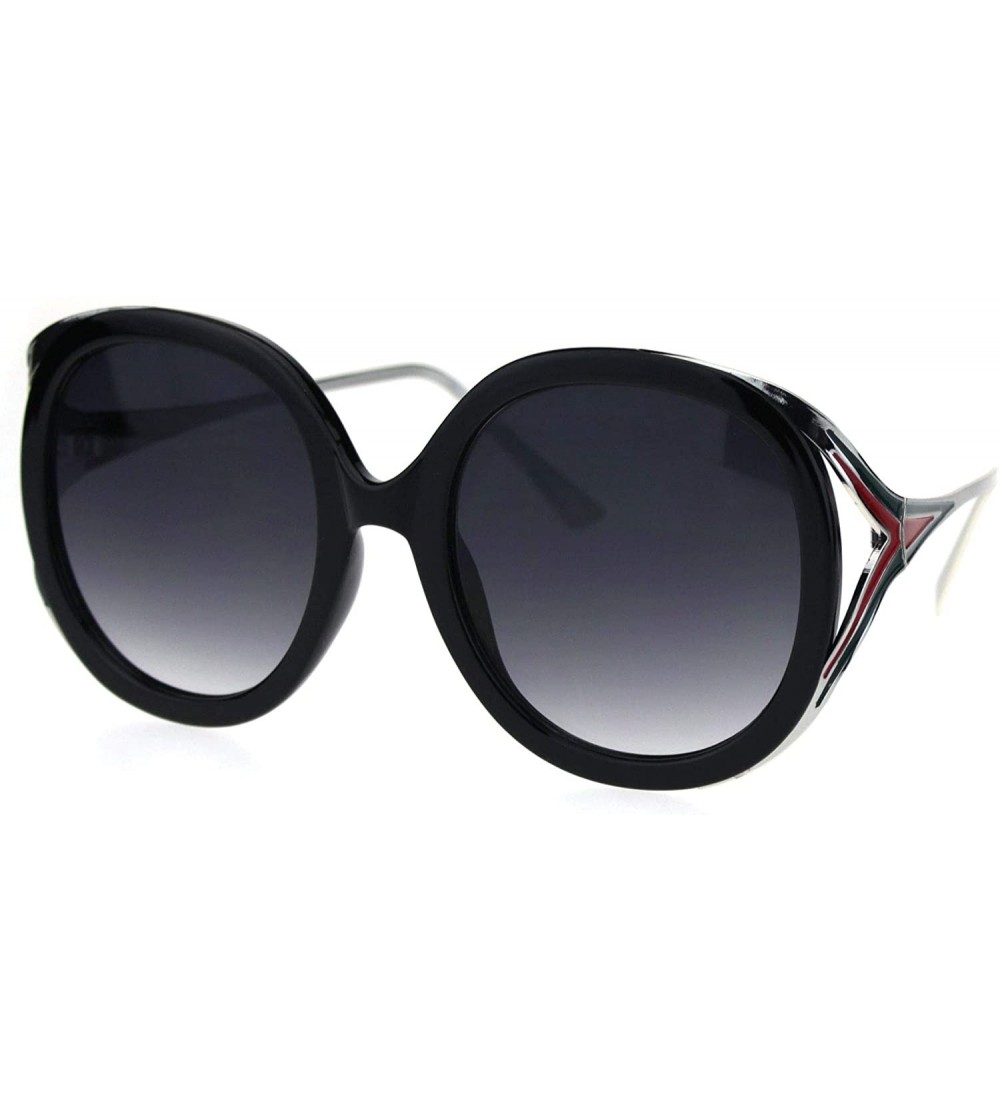 Oval Womens Round Fashion Chic Mod Sunglasses - Black Silver Smoke - C518QNNHOUL $23.81