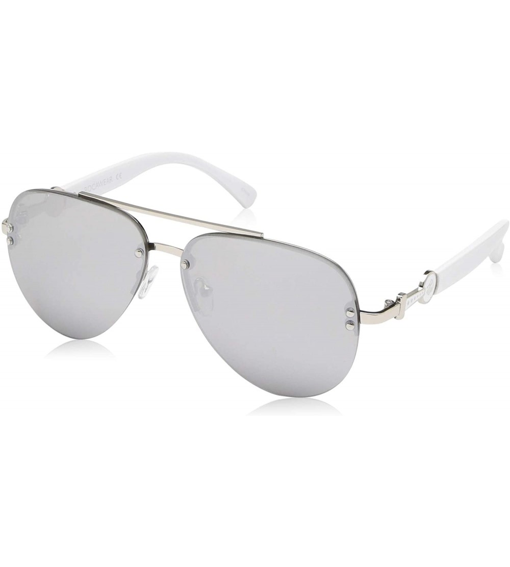 Semi-rimless Women's R3295 Semi-Rimless Metal Aviator Sunglasses with 100% UV Protection - 60 mm - Silver & White - CT18O306I...
