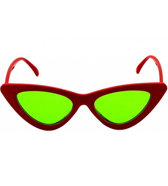 Goggle Cat Eye Sunglasses Clout Goggle Sexy Women Exaggerated Slim Frame Colorful Tinted Lens - Red/Green - C5189RNIQNZ $17.83