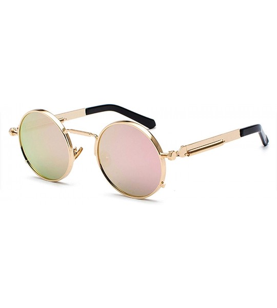 Oversized Clear Red Sunglasses Men Steampunk 2019 Metal Frame Retro Vintage Round Sun Glasses Women Black Uv400 - Rose Gold -...