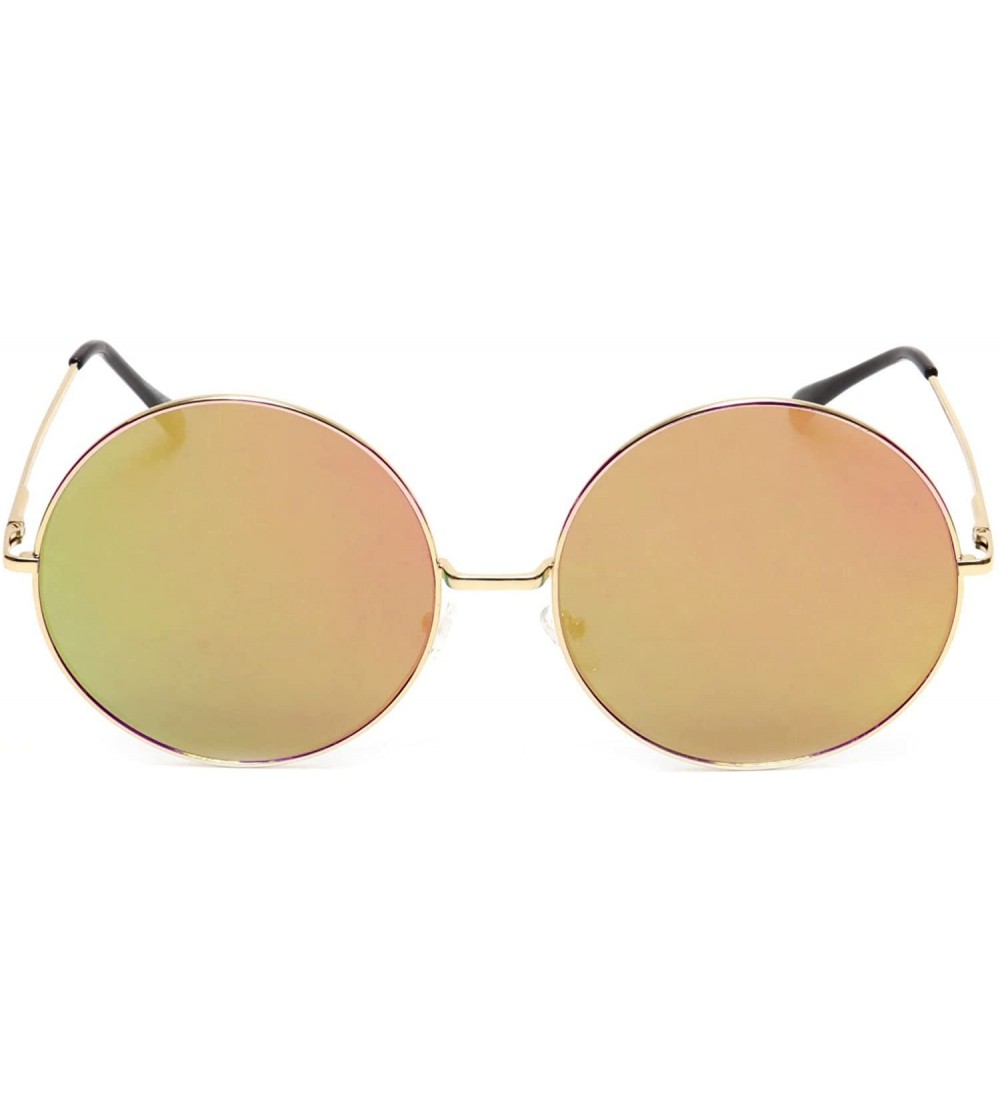 Round Oversized Huge Sunglasses Big Round Circle Flat Mirror Lens Gold Metal Frame - Rose Gold - CW18EY0RK3R $21.47