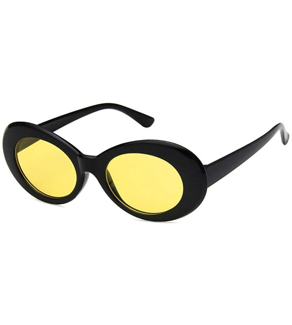 Oval Women Fashion Oval Cat Eye Sunglasses with Case UV400 Protection Beach - Black Frame/Yellow Lens - CD18WS40E6D $17.57