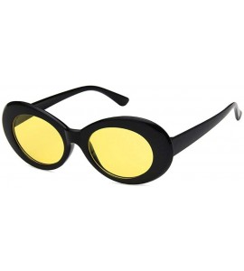 Oval Women Fashion Oval Cat Eye Sunglasses with Case UV400 Protection Beach - Black Frame/Yellow Lens - CD18WS40E6D $17.57