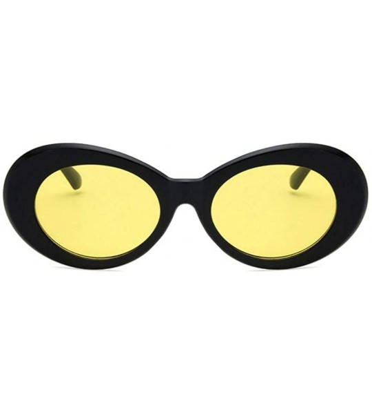 Oval Women Fashion Oval Cat Eye Sunglasses with Case UV400 Protection Beach - Black Frame/Yellow Lens - CD18WS40E6D $17.57