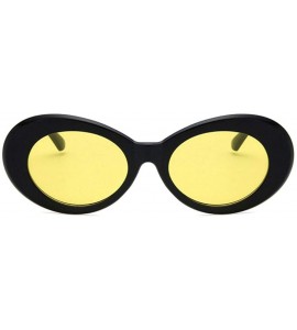 Oval Women Fashion Oval Cat Eye Sunglasses with Case UV400 Protection Beach - Black Frame/Yellow Lens - CD18WS40E6D $17.57