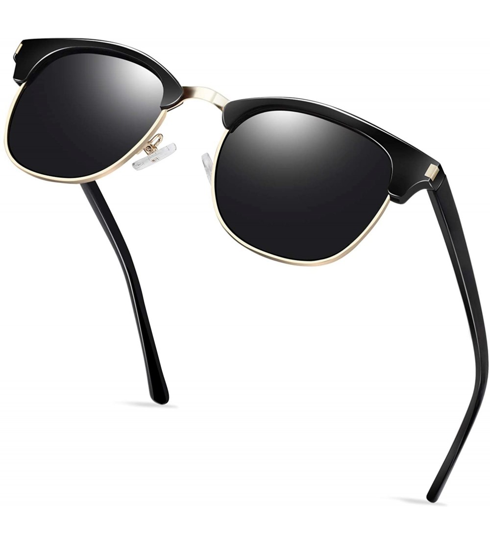 Oversized Semi Rimless Sunglasses Polarized for Men Women - Classic Retro Half Frame Sunglasses - Black - C618SRWZSSC $19.34