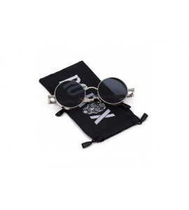 Goggle Men's Women's Round Retro Steampunk Sunglasses Goggles - Black Lens- Silver Frame - CW18E7R7YHI $18.70