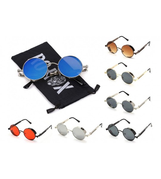 Goggle Men's Women's Round Retro Steampunk Sunglasses Goggles - Black Lens- Silver Frame - CW18E7R7YHI $18.70