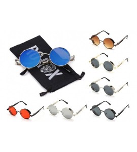 Goggle Men's Women's Round Retro Steampunk Sunglasses Goggles - Black Lens- Silver Frame - CW18E7R7YHI $18.70