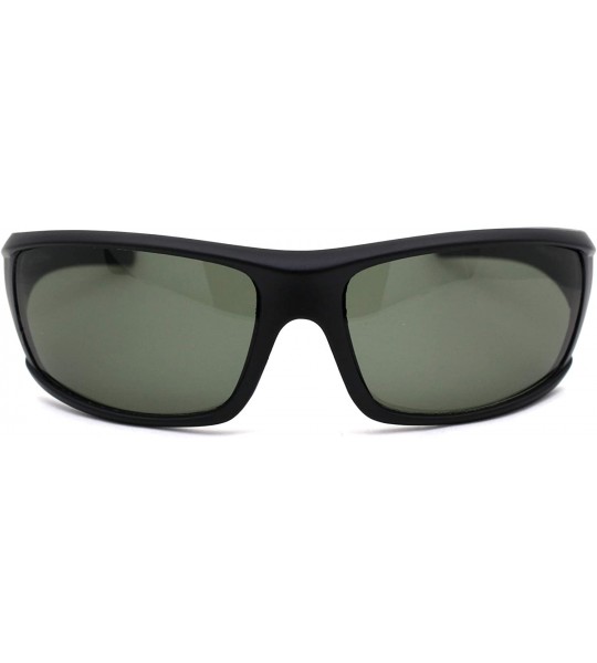 Sport Mens Green Tempered Glass Lens Warp Biker Sport Sunglasses - Matte Black - CY18A9IOOQE $19.41