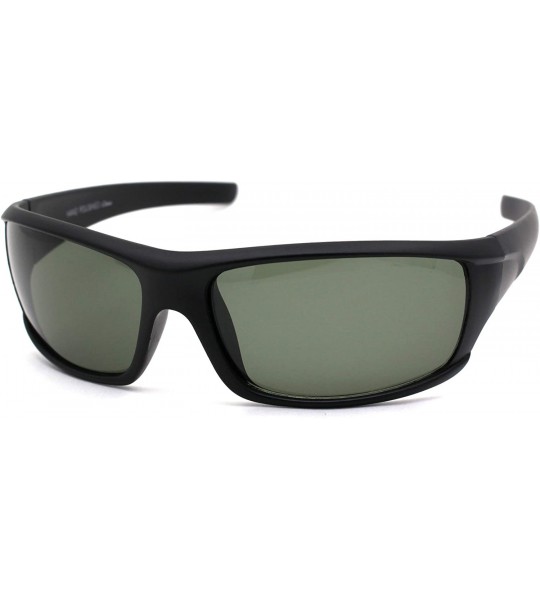 Sport Mens Green Tempered Glass Lens Warp Biker Sport Sunglasses - Matte Black - CY18A9IOOQE $19.41