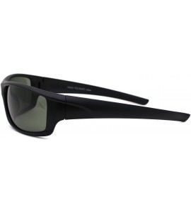 Sport Mens Green Tempered Glass Lens Warp Biker Sport Sunglasses - Matte Black - CY18A9IOOQE $19.41