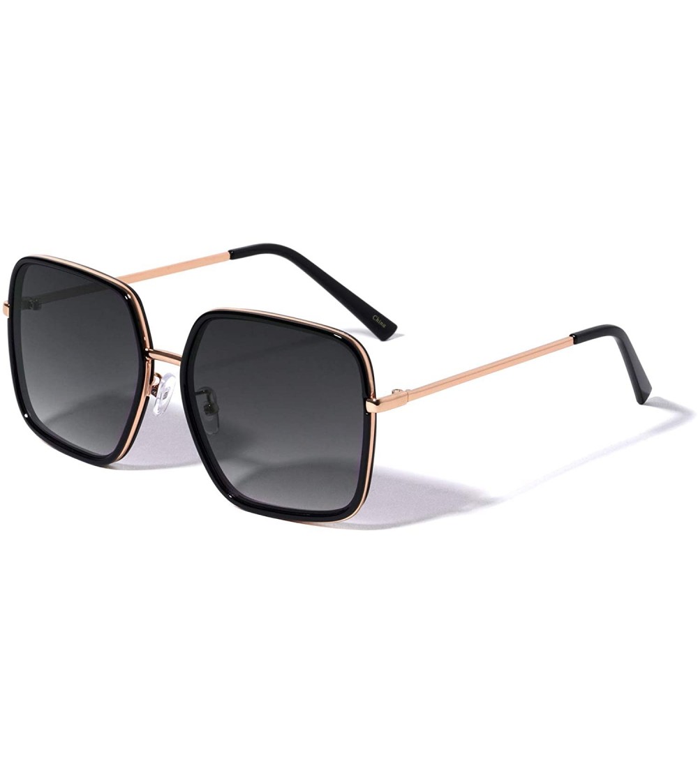 Square Double Rim Flat Metal Frame Square Sunglasses - Smoke - CS1995UH6WO $27.04