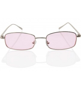 Oval Retro 90s Hipster Small Rectangular Thin Metal Frame Transparent Sunglasses - Silver Frame/ Pink Lens - CQ18L6SD74L $29.46