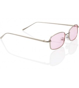 Oval Retro 90s Hipster Small Rectangular Thin Metal Frame Transparent Sunglasses - Silver Frame/ Pink Lens - CQ18L6SD74L $29.46