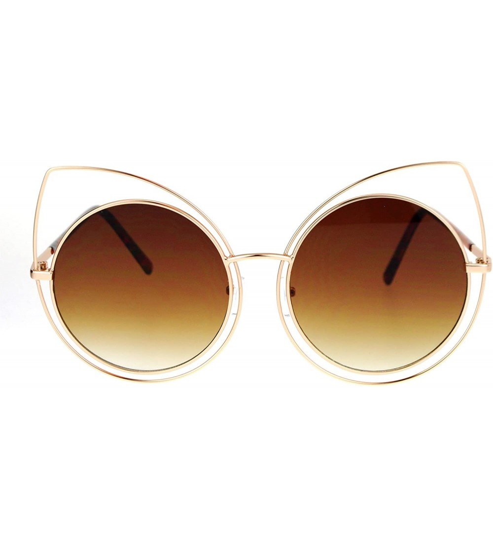 Round Wire Double Rim Round Circle Flat Lens Womens Retro Diva Sunglasses - Gold Brown Smoke - C412NYUX6CY $23.32