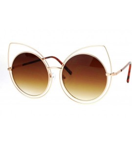 Round Wire Double Rim Round Circle Flat Lens Womens Retro Diva Sunglasses - Gold Brown Smoke - C412NYUX6CY $23.32