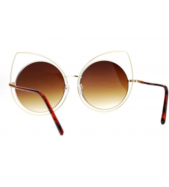 Round Wire Double Rim Round Circle Flat Lens Womens Retro Diva Sunglasses - Gold Brown Smoke - C412NYUX6CY $23.32