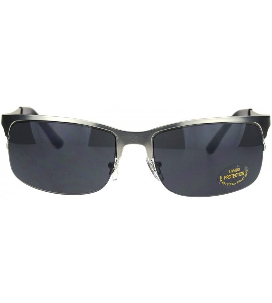 Rectangular Mens Narrow Rectangular Sport Half Metal Rim Agent Sunglasses - Silver Black - CQ18QQLD84I $19.57