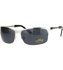 Rectangular Mens Narrow Rectangular Sport Half Metal Rim Agent Sunglasses - Silver Black - CQ18QQLD84I $19.57