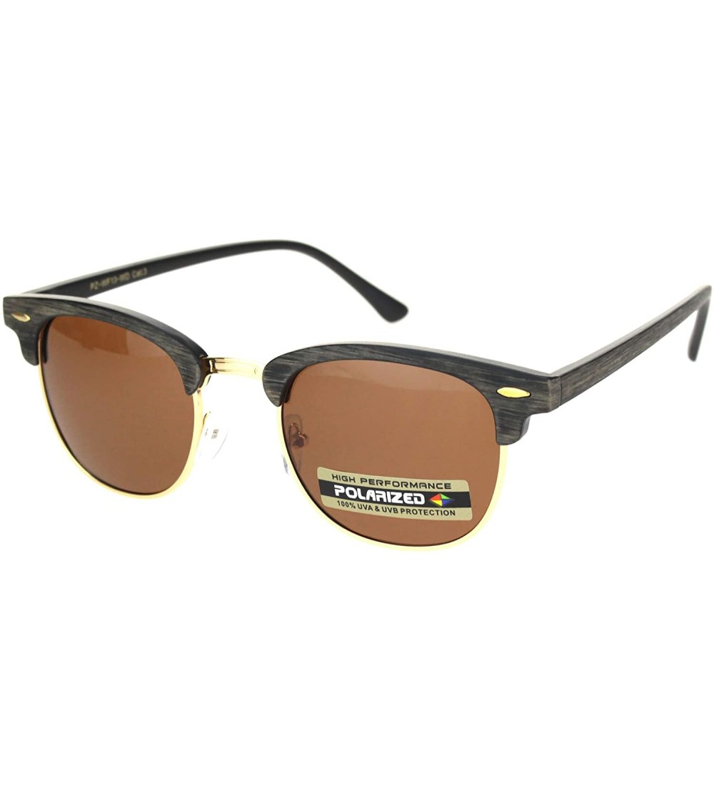 Square Polarized Lens Sunglasses Wood Print Bold Top Classic Designer Style UV 400 - Brown Gold (Brown) - CT1956RQAOT $23.13