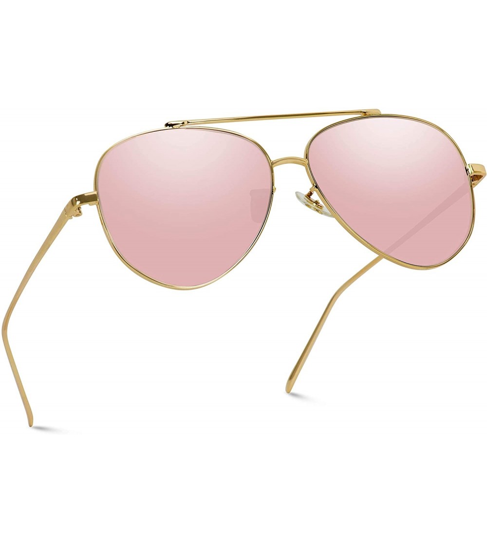 Shield Mirror Pink Lens Cute Women Large Aviator Sunglasses - Gold Frame / Pink Pop Mirrored Lens - CM12OBE7IW8 $26.28