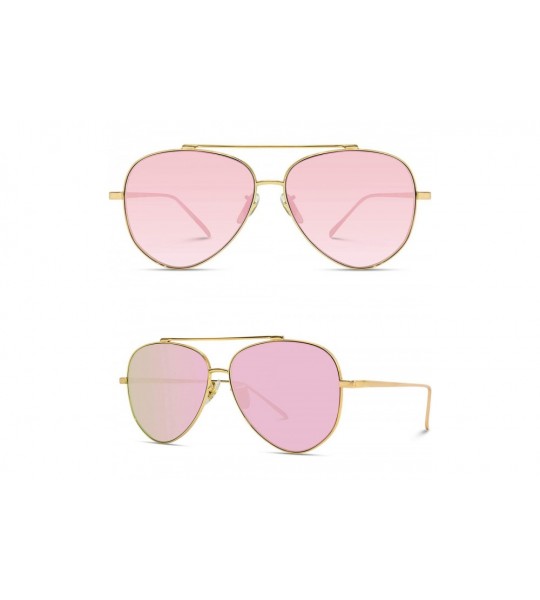 Shield Mirror Pink Lens Cute Women Large Aviator Sunglasses - Gold Frame / Pink Pop Mirrored Lens - CM12OBE7IW8 $26.28