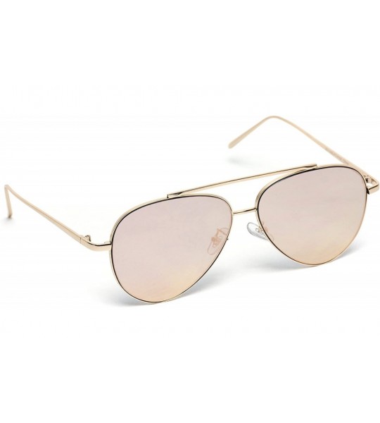 Shield Mirror Pink Lens Cute Women Large Aviator Sunglasses - Gold Frame / Pink Pop Mirrored Lens - CM12OBE7IW8 $26.28