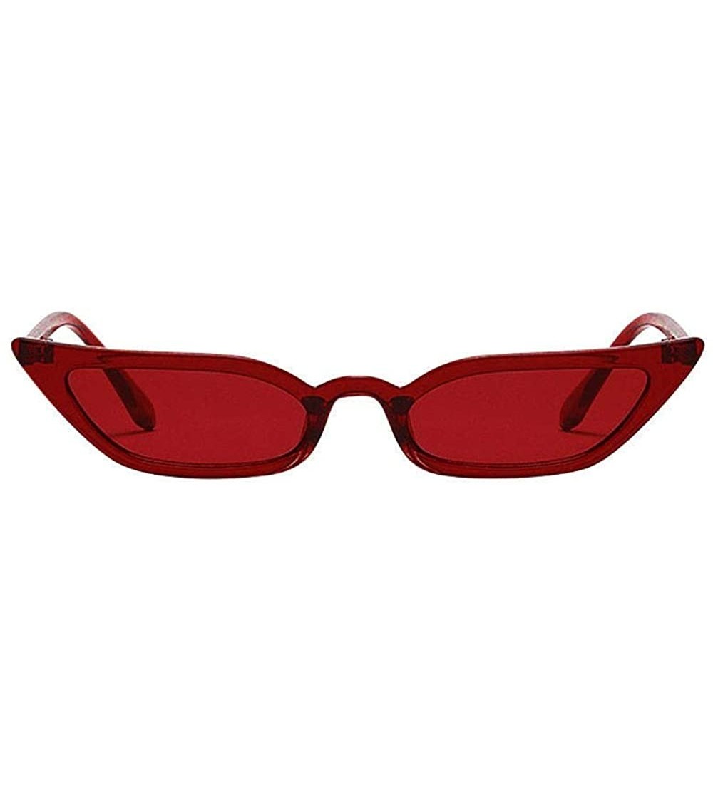Oval Cateye Sunglasses Narrow for Women Fashion Retro Vintage Narrow Clout Goggles Plastic Frame - Red - CK193TCS6UC $15.15