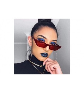 Oval Cateye Sunglasses Narrow for Women Fashion Retro Vintage Narrow Clout Goggles Plastic Frame - Red - CK193TCS6UC $15.15