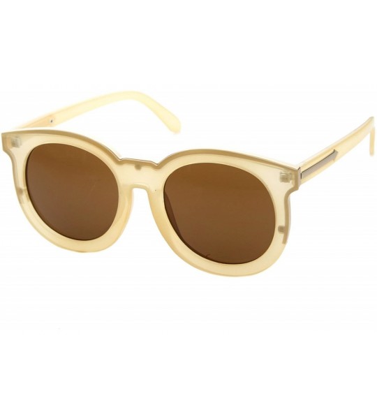 Oversized Women's Chic Oversized Horn Rimmed Flat Lens Round Sunglasses 64mm - Shiny Crème-gold / Brown - CK128BMN30J $22.30