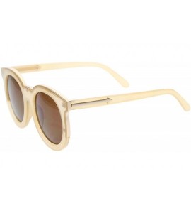 Oversized Women's Chic Oversized Horn Rimmed Flat Lens Round Sunglasses 64mm - Shiny Crème-gold / Brown - CK128BMN30J $22.30