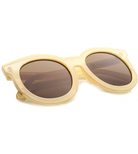 Oversized Women's Chic Oversized Horn Rimmed Flat Lens Round Sunglasses 64mm - Shiny Crème-gold / Brown - CK128BMN30J $22.30