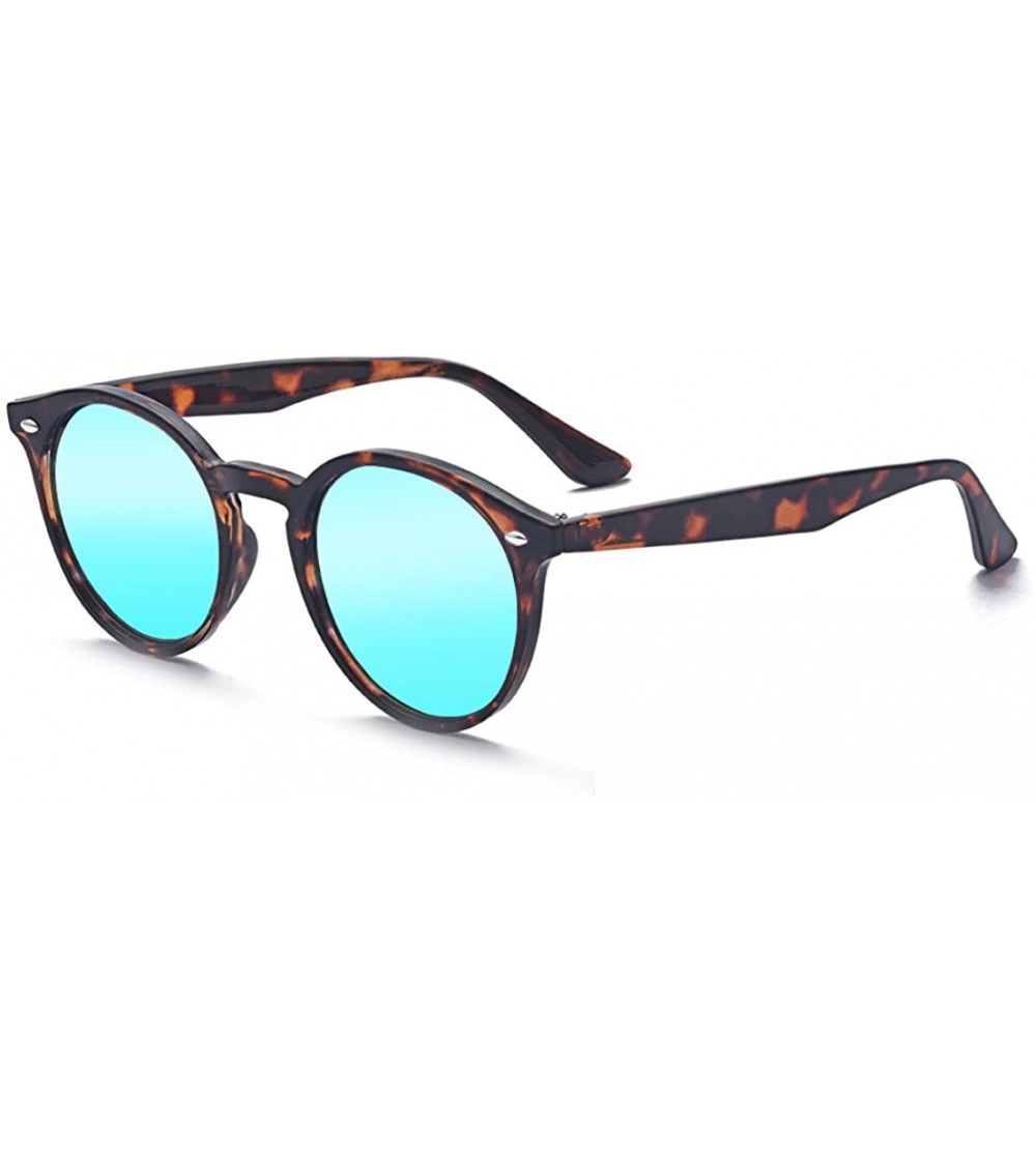 Oversized Vintage Polarized Horn Rimmed Round Circle Sunglasses UV400 Protection - Leopard/Blue Mirrored Lens - CI18E5DX8EZ $...