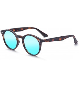 Oversized Vintage Polarized Horn Rimmed Round Circle Sunglasses UV400 Protection - Leopard/Blue Mirrored Lens - CI18E5DX8EZ $...