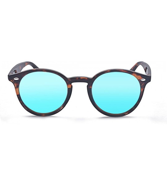 Oversized Vintage Polarized Horn Rimmed Round Circle Sunglasses UV400 Protection - Leopard/Blue Mirrored Lens - CI18E5DX8EZ $...