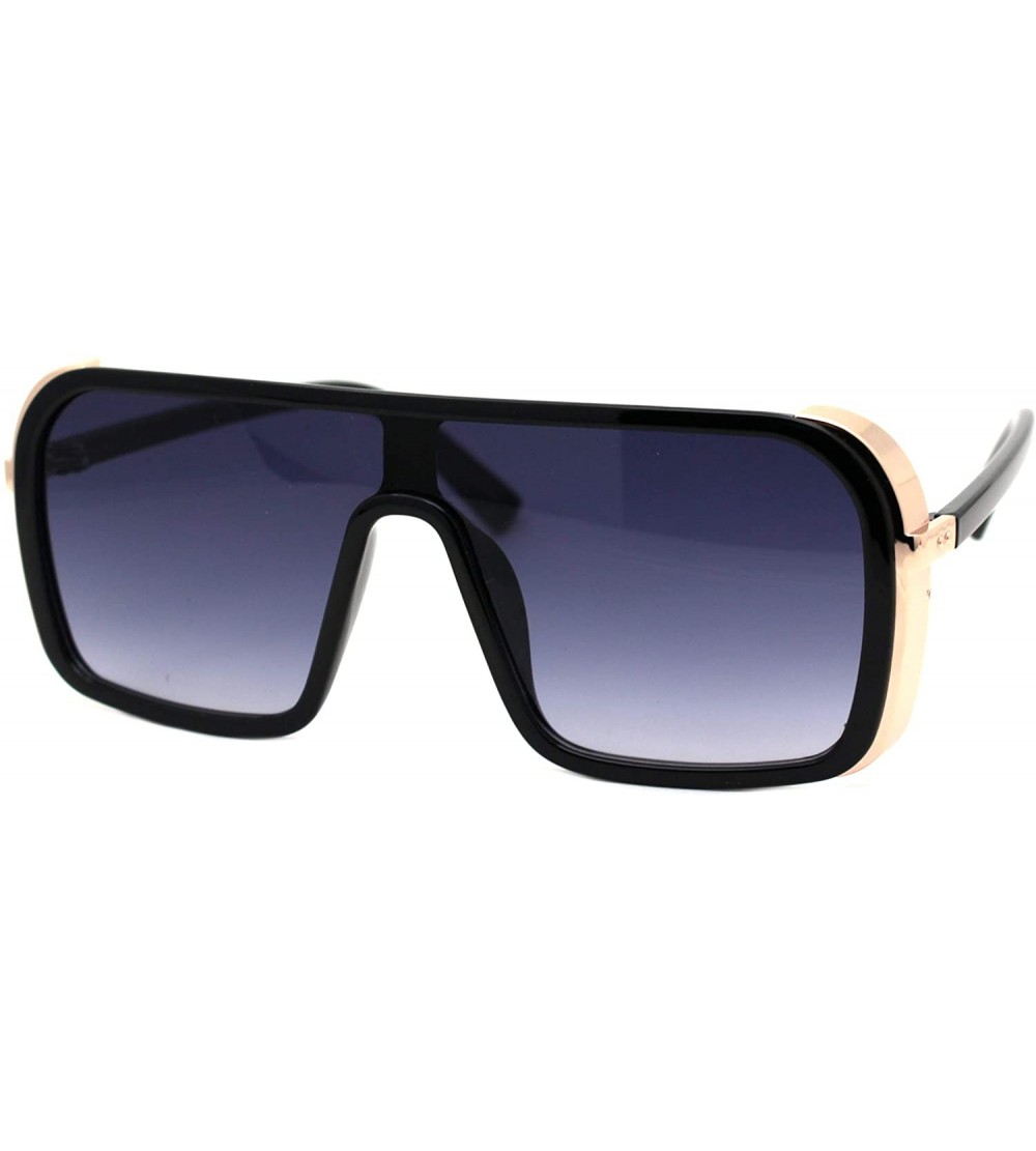 Square Mens Fashion Sunglasses Side Cover Square Flat Top Designer Shades UV 400 - Black Gold (Smoke) - CP194INGYIK $23.55