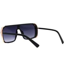 Square Mens Fashion Sunglasses Side Cover Square Flat Top Designer Shades UV 400 - Black Gold (Smoke) - CP194INGYIK $23.55