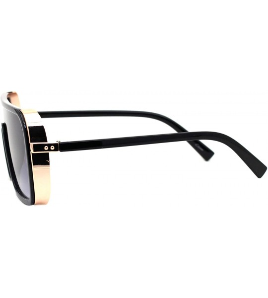 Square Mens Fashion Sunglasses Side Cover Square Flat Top Designer Shades UV 400 - Black Gold (Smoke) - CP194INGYIK $23.55