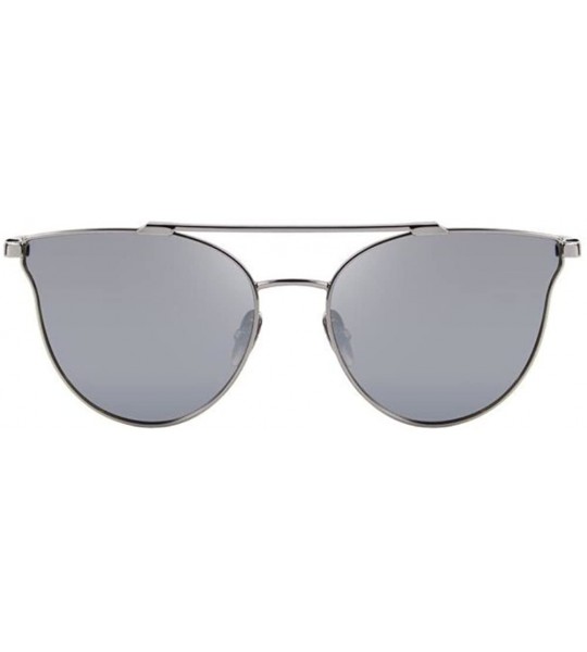 Rimless Women Fashion UV400 Cat Eye Classic Double-Bridge Shades Mirror Sunglasses - Silver - CT17YZZZRWT $21.88