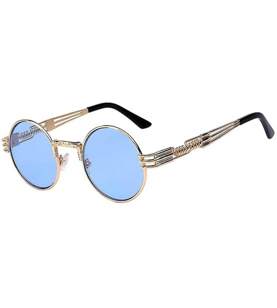 Round Retro Steampunk Style Round Vintage Sunglasses Colored Metal Frame Men Women - C16-gold-blue - CE18HG97HS4 $21.81