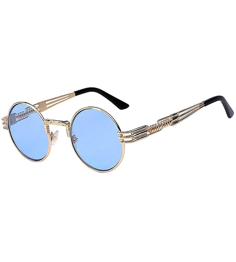 Round Retro Steampunk Style Round Vintage Sunglasses Colored Metal Frame Men Women - C16-gold-blue - CE18HG97HS4 $21.81