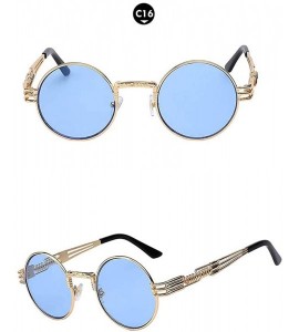 Round Retro Steampunk Style Round Vintage Sunglasses Colored Metal Frame Men Women - C16-gold-blue - CE18HG97HS4 $21.81